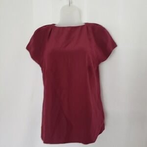 Geren Ford‎ Burgandy 100% Silk Short Sleeve Blouse sz XS